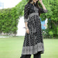 Juniper Womens Black Georgette Foil Printed Circular Kurta Dress With Solid Palazzo Set | Swadesiicart