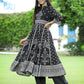 Juniper Womens Black Georgette Foil Printed Circular Kurta Dress With Solid Palazzo Set | Swadesiicart