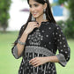 Juniper Womens Black Georgette Foil Printed Circular Kurta Dress With Solid Palazzo Set | Swadesiicart