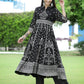 Juniper Womens Black Georgette Foil Printed Circular Kurta Dress With Solid Palazzo Set | Swadesiicart