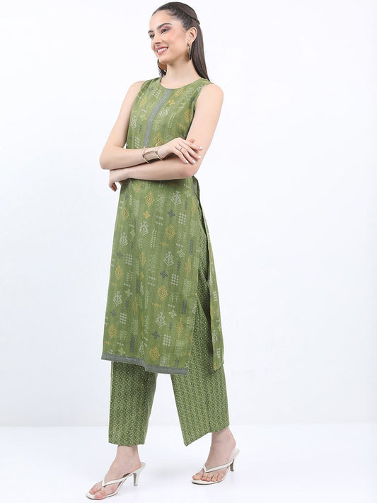 Vishudh Ethnic Motifs Printed Sleeveless Regular Kurta With Palazzos - Swadesiicart