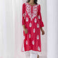 HOUSE OF KARI Floral Chikankari Embroidered Notched Round Neck Straight Kurta | Swadesiicart