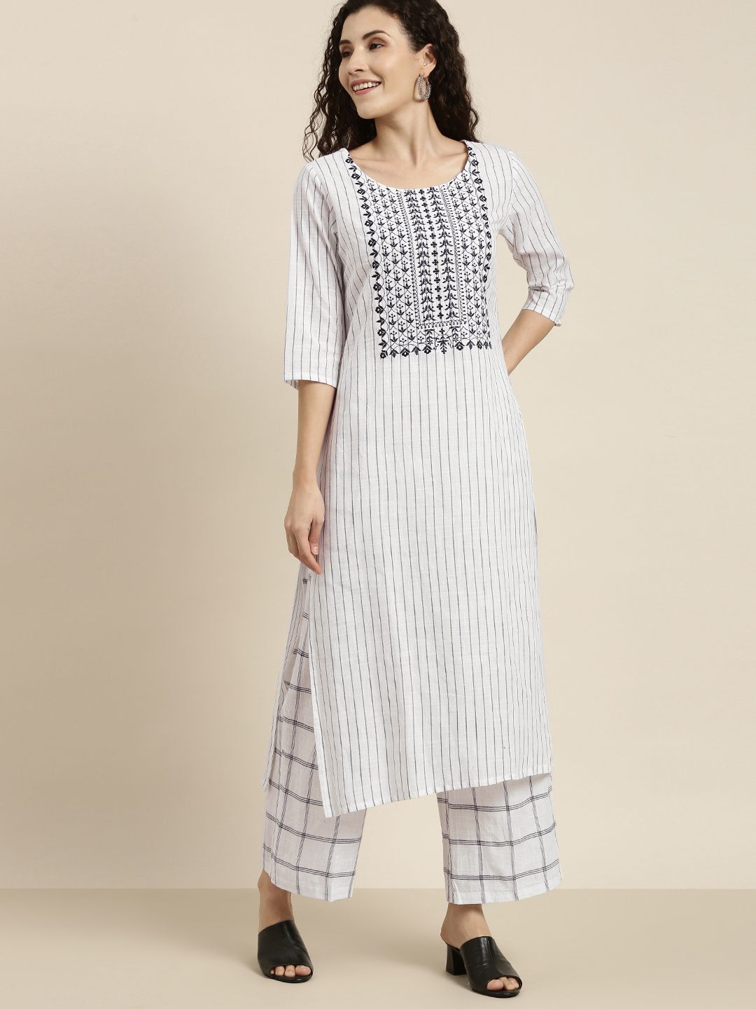Vishudh Women Off-White Printed Kurta with Palazzos - Swadesiicart