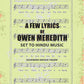 A Few Lyrics of Owen Meredith: Set to Hindu Music - Gyan Books