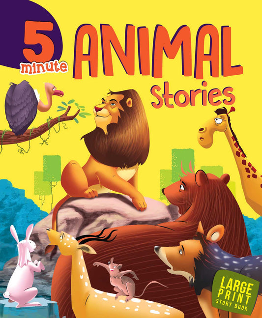 5 Minute Animal Stories : Large Print - Om Books - Swadesiicart