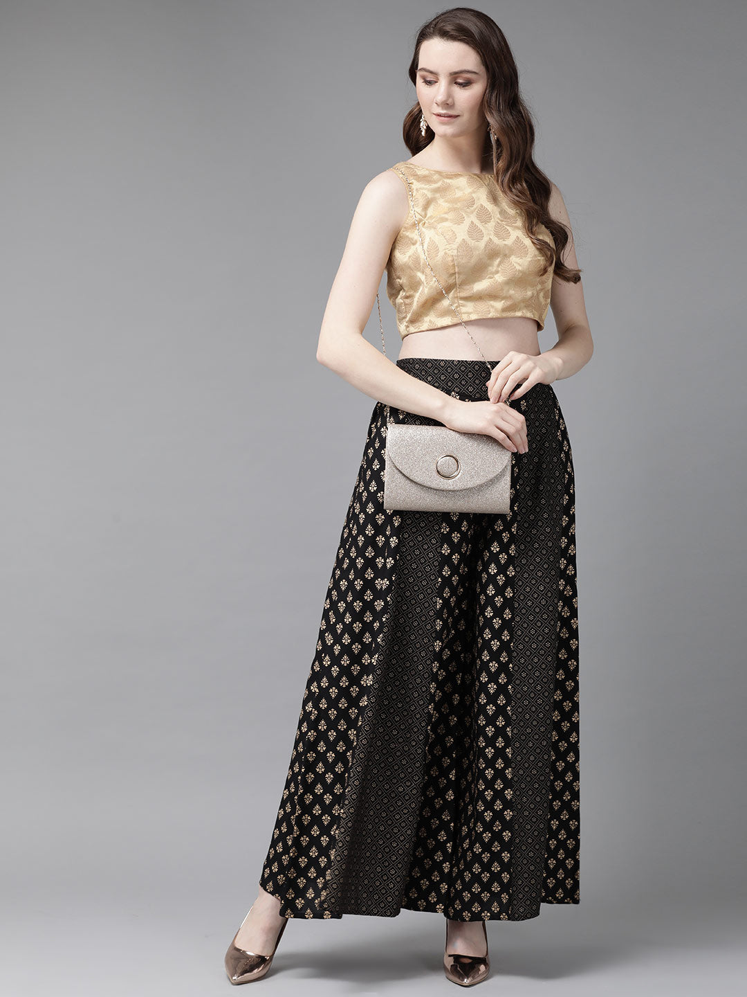 Juniper Women Black Rayon Printed Flared Palazzo | Swadesiicart