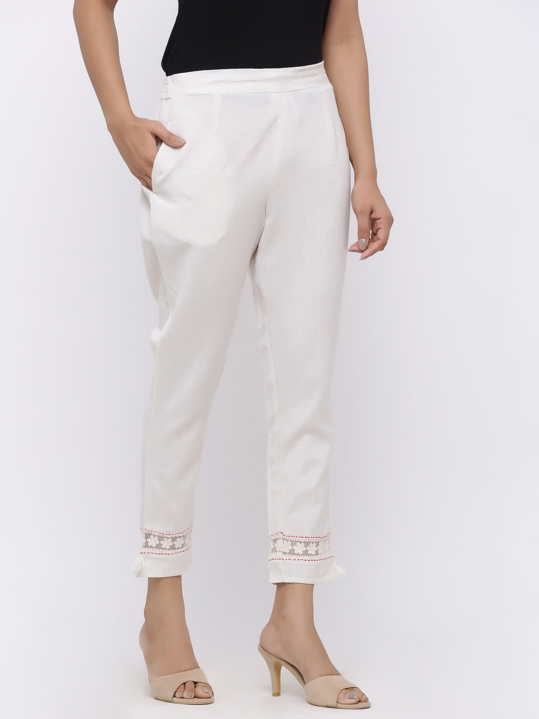 Juniper Women White Rayon Flex Solid Slim Fit Pant/Slim Pant | Swadesiicart