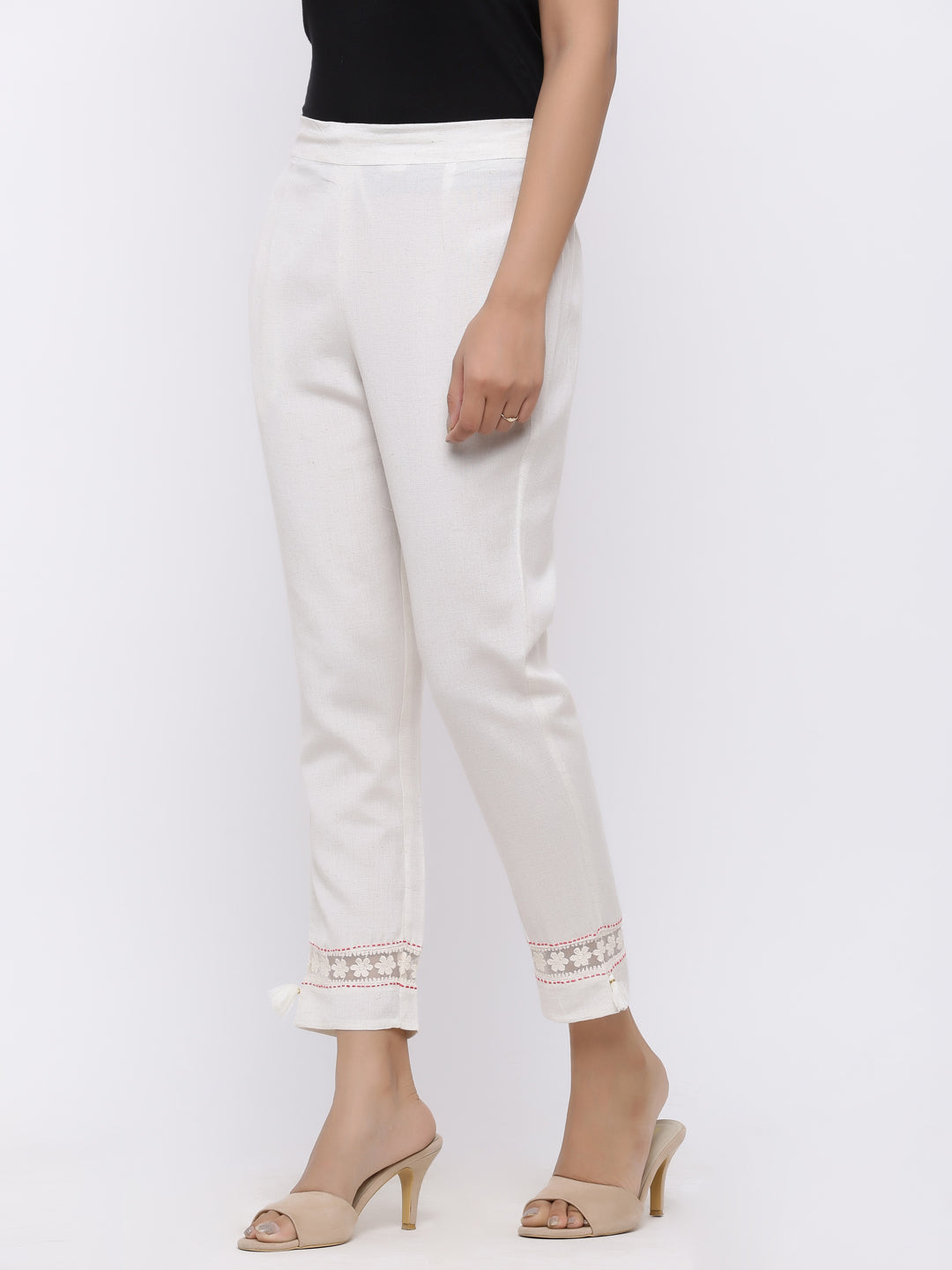 Juniper Women White Rayon Flex Solid Slim Fit Pant/Slim Pant | Swadesiicart