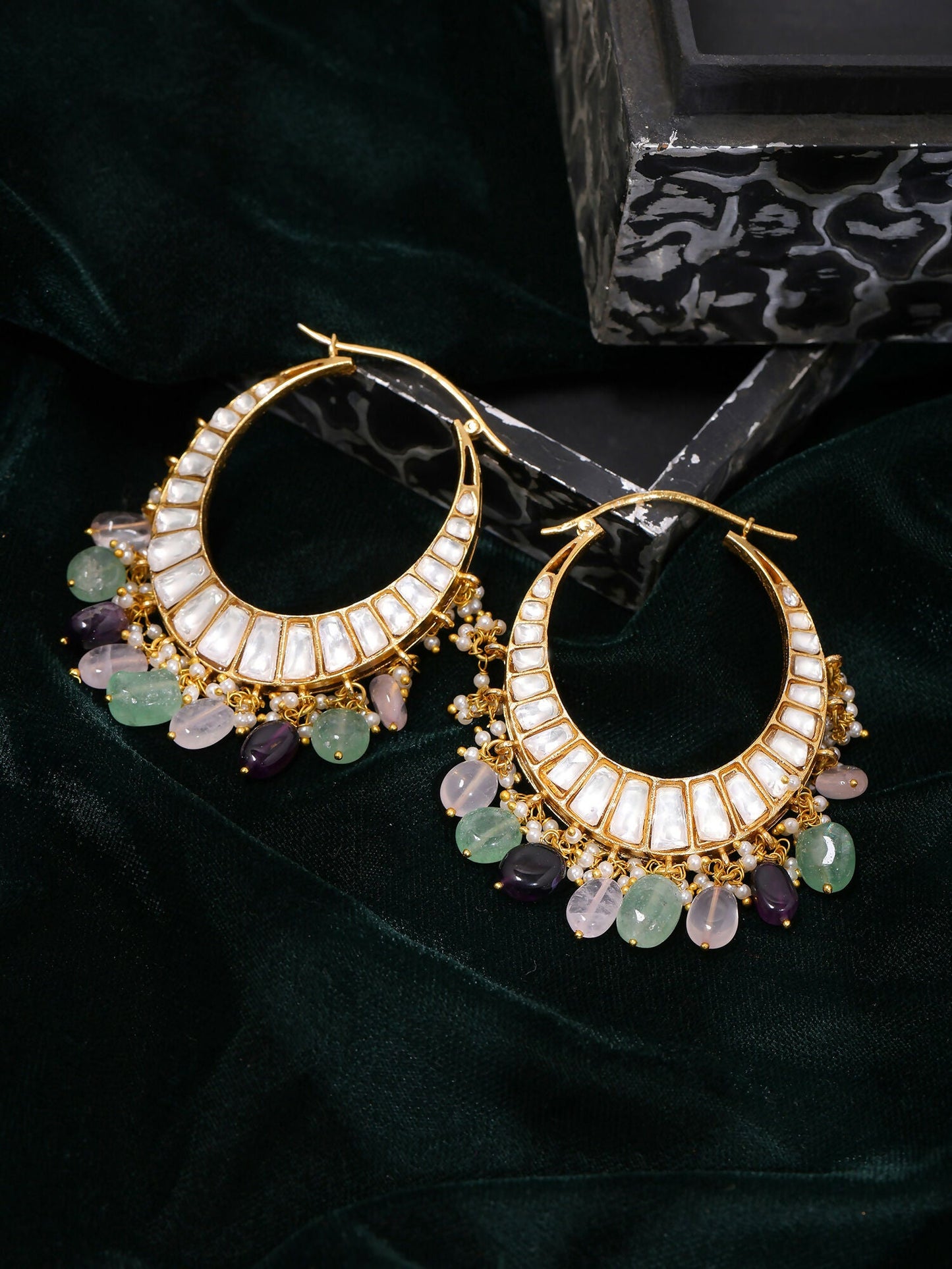 Ruby Raang Gold Polished Multi-Color Kundan Loops | Swadesiicart