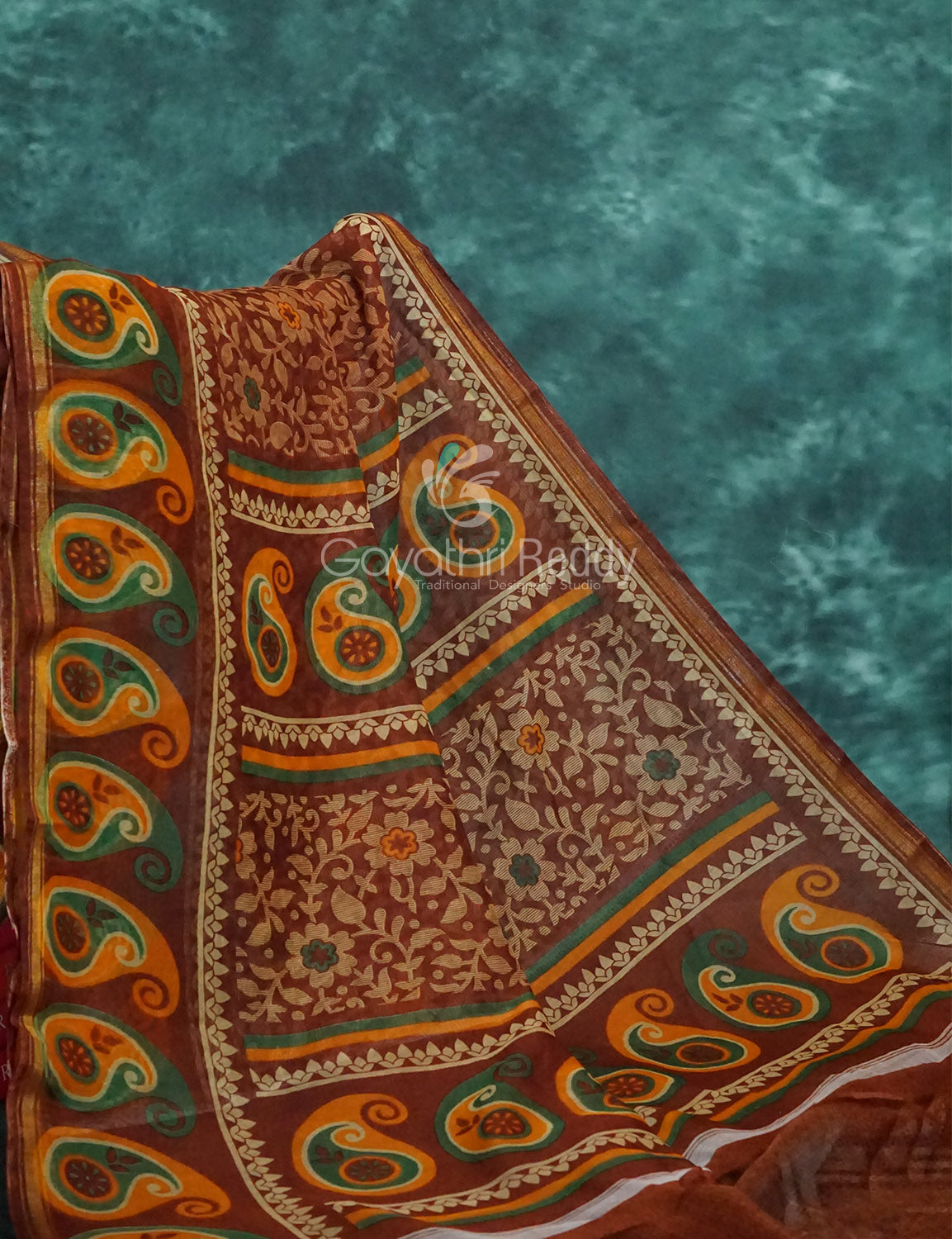 Maroon Brown Mix Floral PrintSemi Chanderi Saree By Gayathri Reddy Designer Studio | Swadesiicart