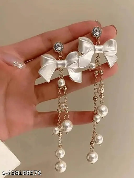Tehzeeb Creations Women's White Pearl And Stone Earrings | Swadesiicart
