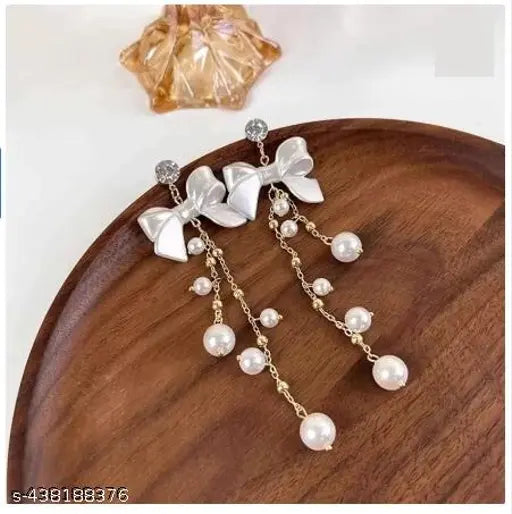 Tehzeeb Creations Women's White Pearl And Stone Earrings | Swadesiicart