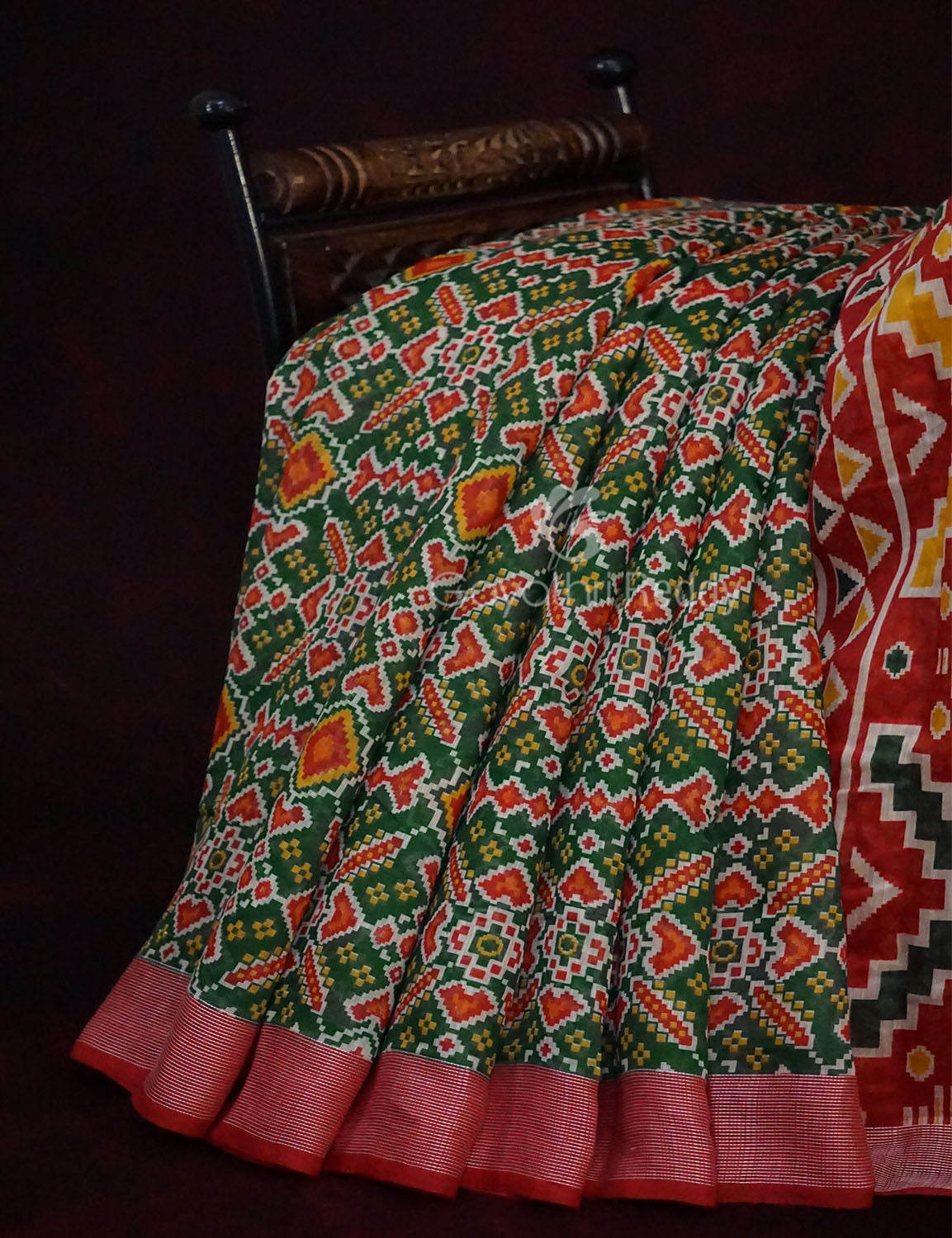 Green Colored Patan Patola Semi Chanderi Saree By Gayathri Reddy Designer Studio | Swadesiicart