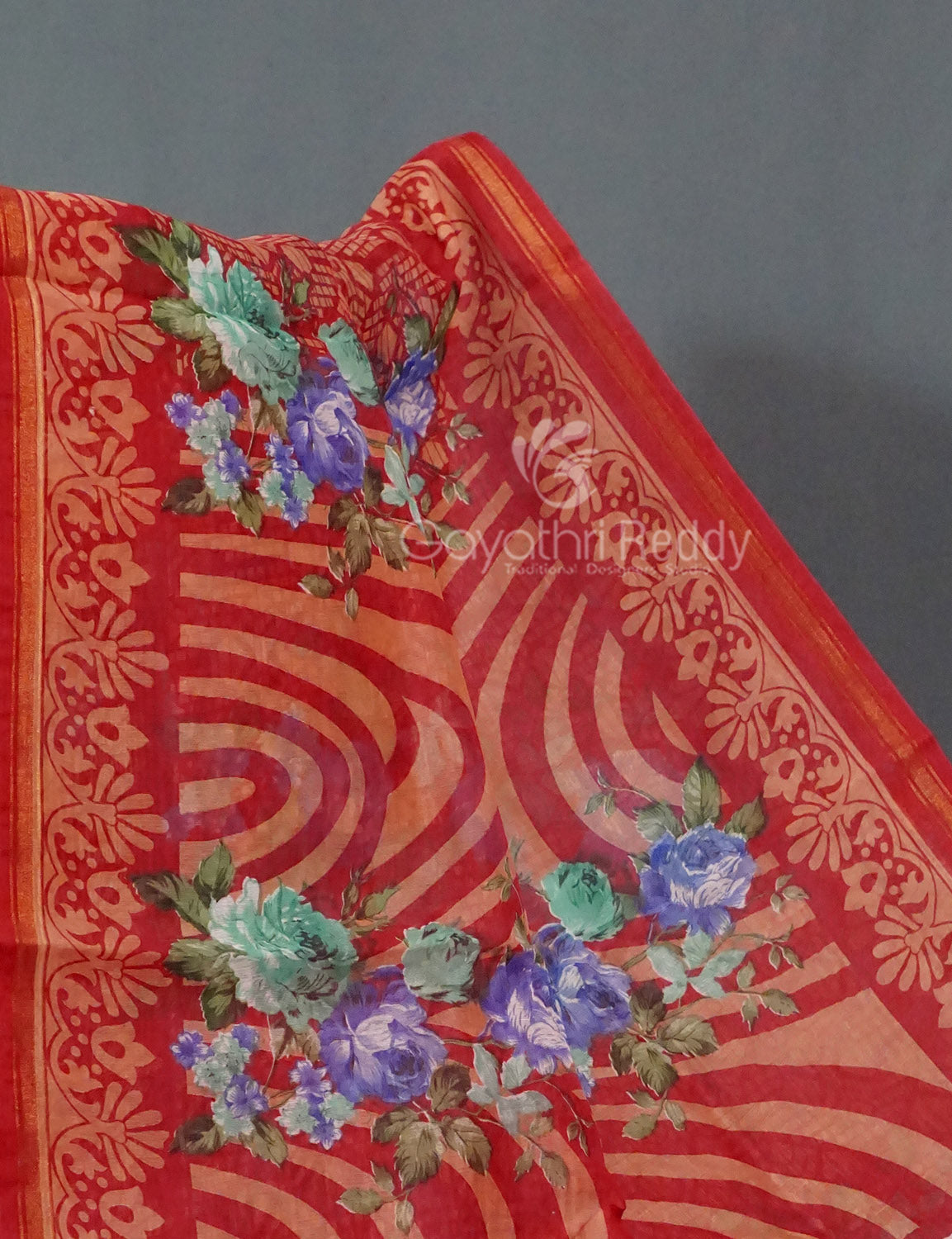 Shades of Tomato Mix Orange Colour Floral Design Semi Chanderi Saree By Gayathri Reddy Designer Studio | Swadesiicart