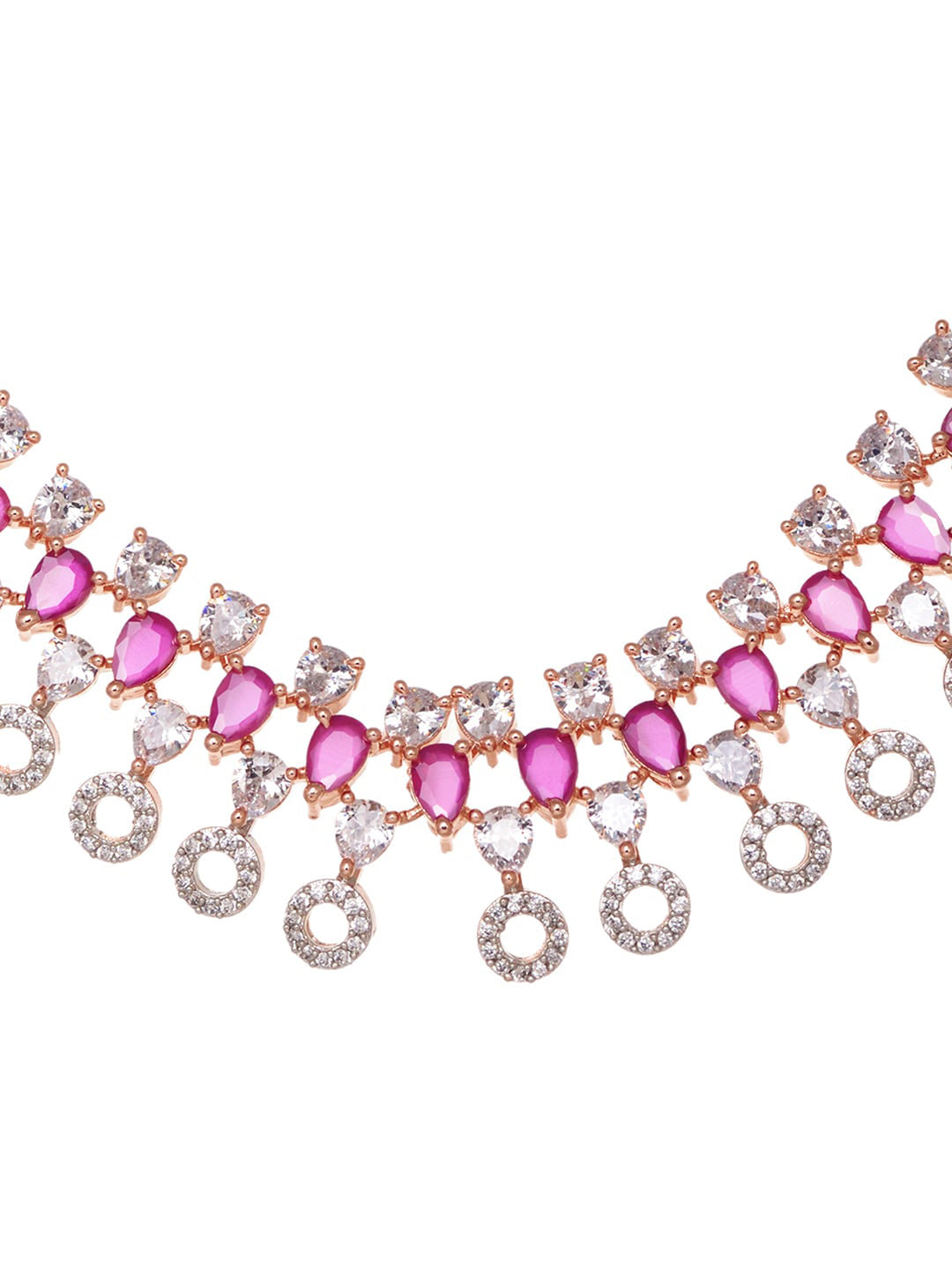 Saraf RS Jewellery Rose Gold-Polished Red AD-Studded Jewellery Set - Swadesiicart