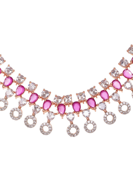 Saraf RS Jewellery Rose Gold-Polished Red AD-Studded Jewellery Set - Swadesiicart