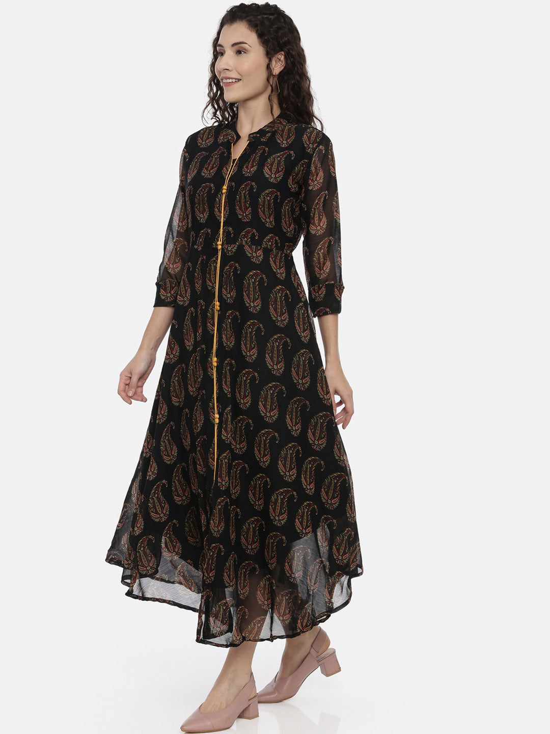 Souchii Women Black Printed A-Line Dress - Swadesiicart