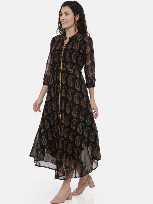 Souchii Women Black Printed A-Line Dress - Swadesiicart