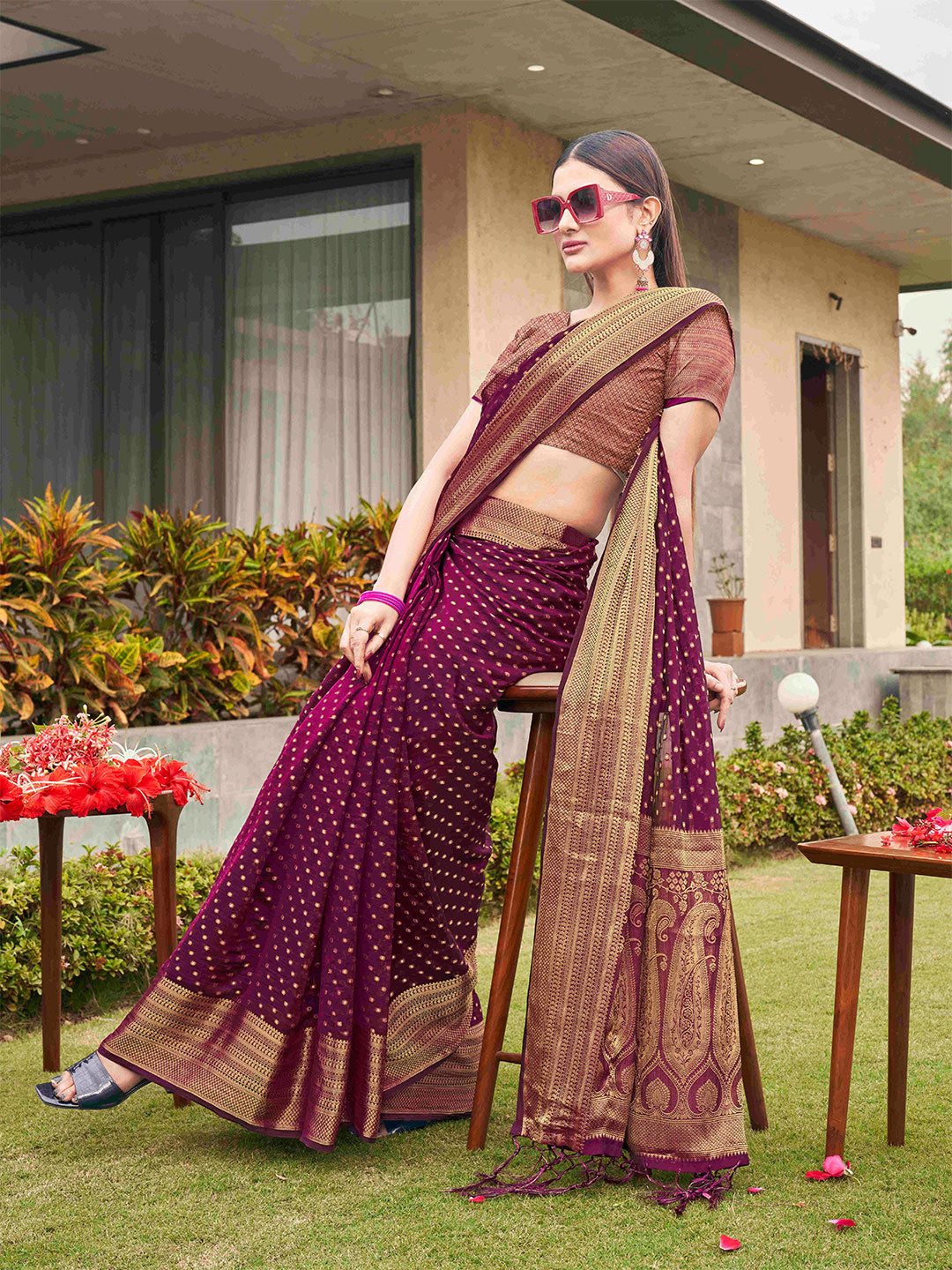 Tikhi Imli Embellished Zari Art Silk Saree | Swadesiicart