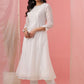 Juniper Womens White Cotton Chanderi Embellished A-Line Kurta - Swadesiicart
