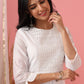 Juniper Womens White Cotton Chanderi Embellished A-Line Kurta - Swadesiicart
