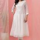 Juniper Womens White Cotton Chanderi Embellished A-Line Kurta - Swadesiicart