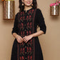 Juniper Womens Black Rayon Slub Printed Kurta | Swadesiicart
