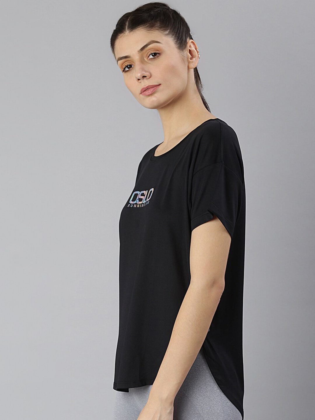 MKH Women Black Typography Extended Sleeves Dri-FIT Sports T-shirt - Swadesiicart