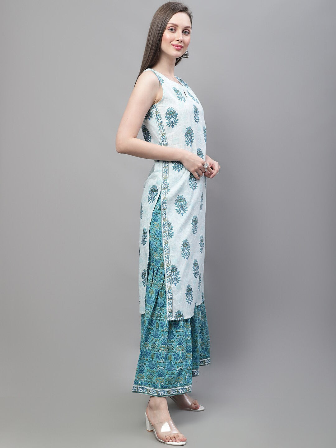Kalini Ethnic Motifs Printed Regular Pure Cotton Kurta with Sharara | Swadesiicart