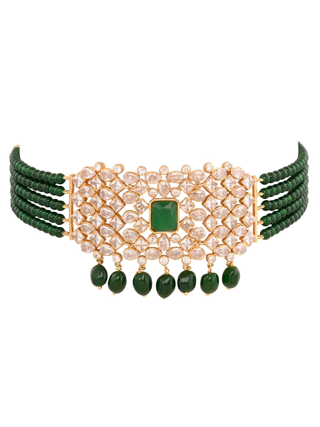 Saraf RS Jewellery Gold-Polished White & Green American Diamond Studded Choker Jewellery Set | Swadesiicart