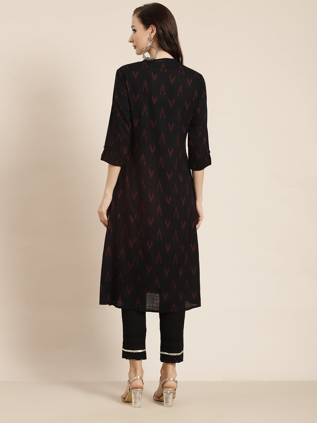 Juniper Womens M-Black Rayon Slub Printed Kurta - Swadesiicart