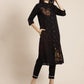 Juniper Womens M-Black Rayon Slub Printed Kurta - Swadesiicart