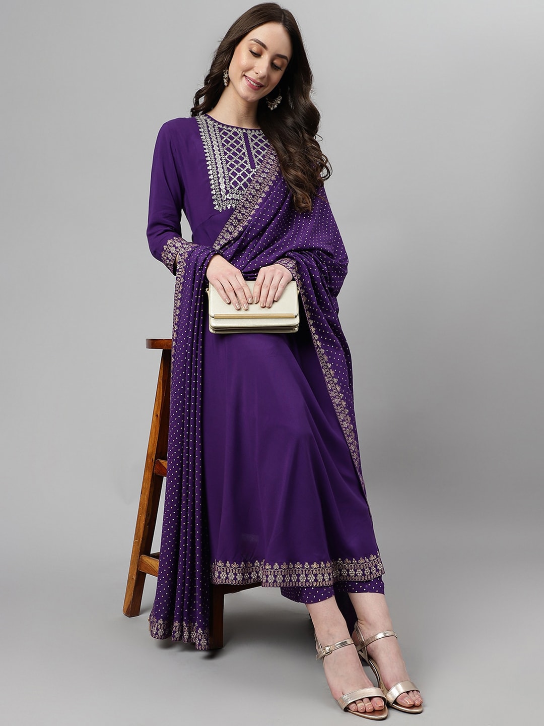 Khushal K Ethnic Motifs Embroidered Sequined Kurta with Palazzos & Dupatta - Swadesiicart