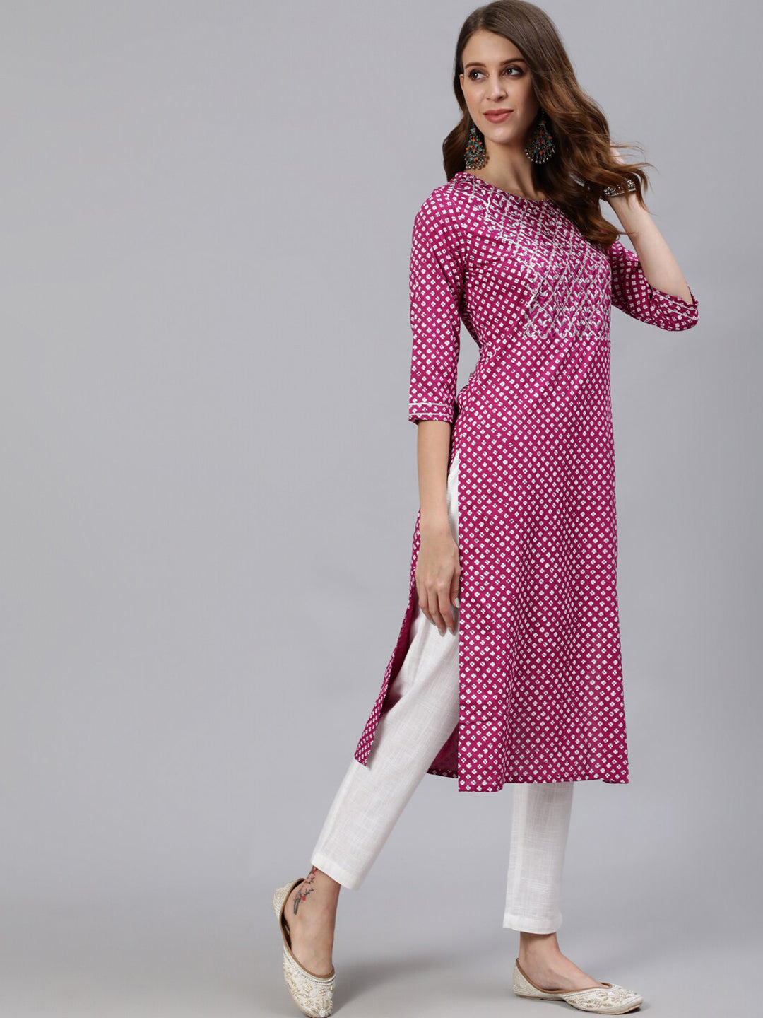 Jaipur Kurti Women Magenta Printed Straight Kurta With Embroidered Yoke Design - Swadesiicart