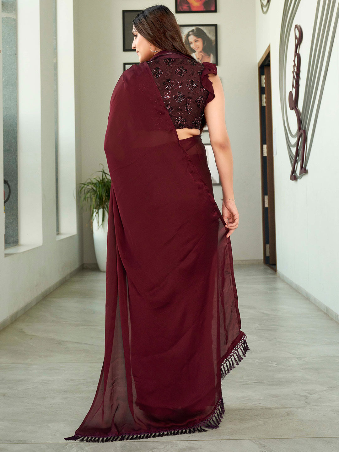 Tikhi Imli Solid Satin Saree | Swadesiicart