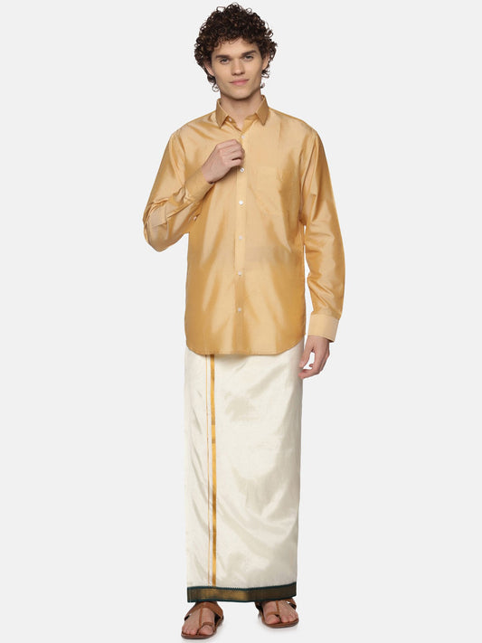 Sethukrishna Men Cream Solid Double Layer Readymade Veshti With Pocket | Swadesiicart