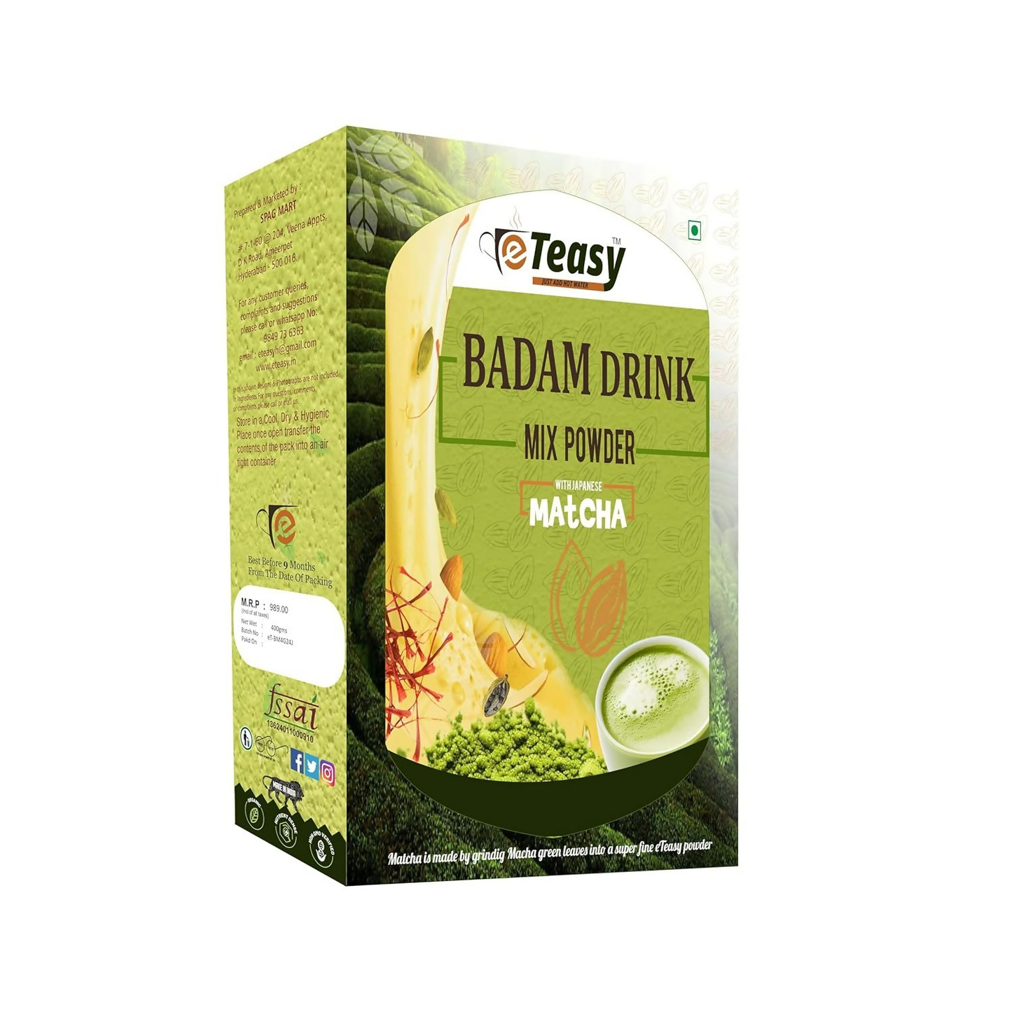 Eteasy Matcha Badam Honey Mix Milk Drink Kashmiri Kesar Saffron Mix Powder | Swadesiicart
