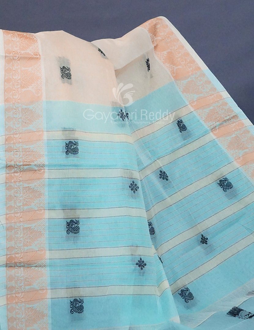 Kalanetha Shades of Cream Pure Kanchi Cotton Saree With Kanchi Traditional Border By Gayathri Reddy Designer Studio | Swadesiicart