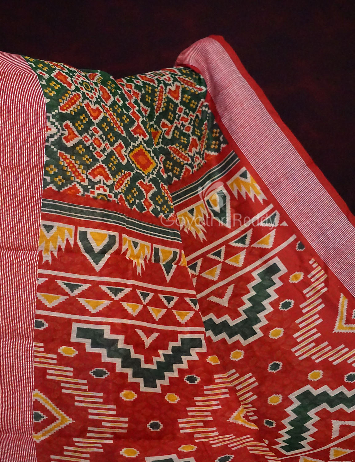 Green Colored Patan Patola Semi Chanderi Saree By Gayathri Reddy Designer Studio | Swadesiicart