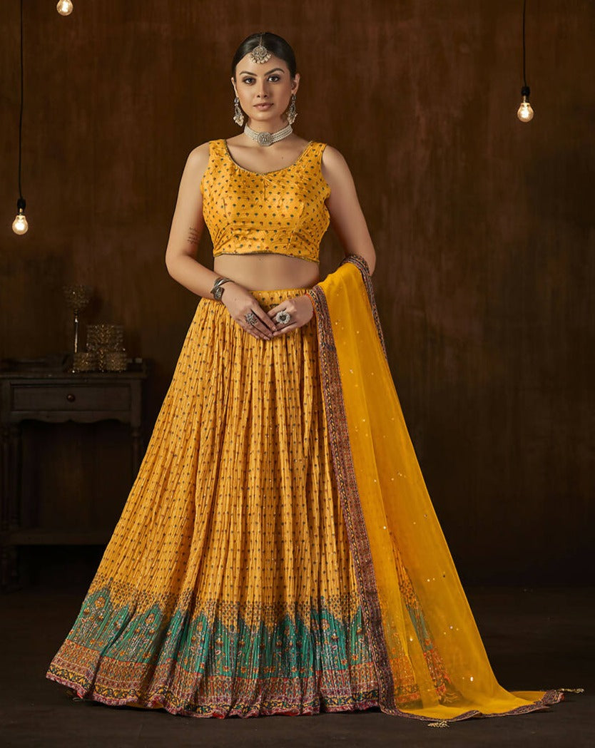 Wedding Designer Yellow Georgette Lehenga Choli - Anbazaar | Swadesiicart