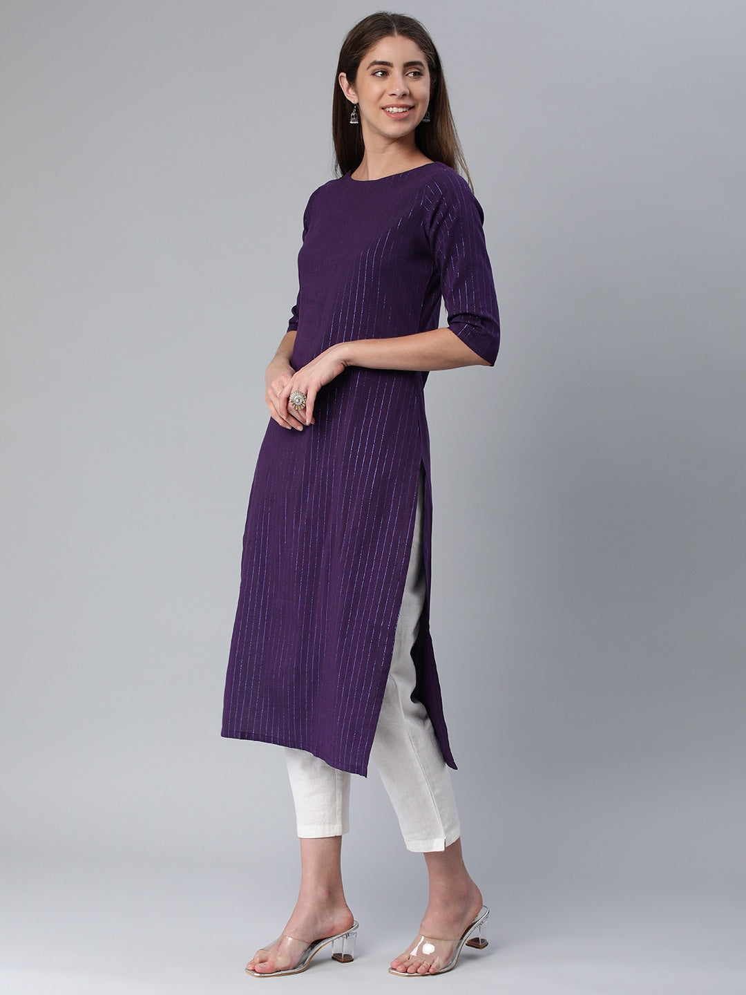 Kalini Women Striped Boat Neck Straight Kurta - Swadesiicart
