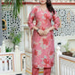Miravan Women's Muslin Pink V-Neck Embroidered Kurta with Palazzo and Dupatta - Swadesiicart