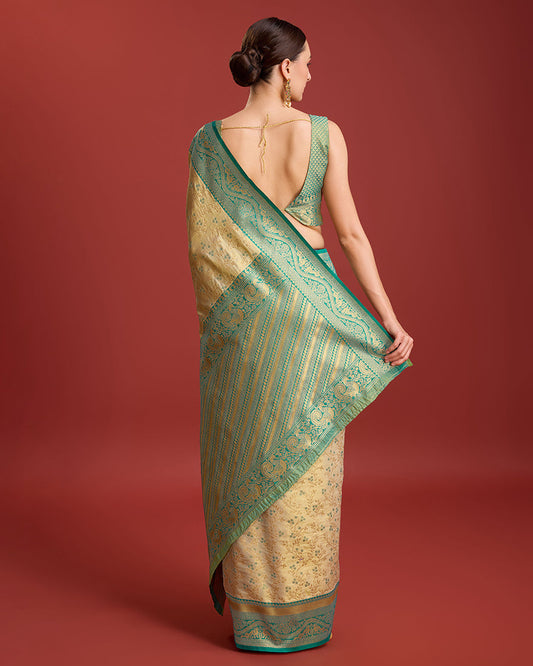 Monjolika Fashion Glamour And Tradition With This Beige Color Zari Woven Banarasi Tissue Silk Saree | Swadesiicart
