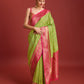 Monjolika Fashion Glamour And Tradition With This Parrot Green Color Zari Woven Banarasi Tissue Silk Saree | Swadesiicart