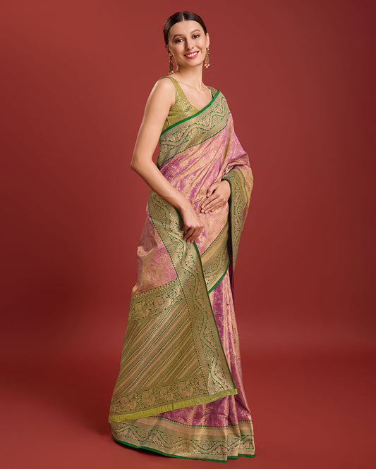 Monjolika Fashion Glamour And Tradition With This Rose Pink Color Zari Woven Banarasi Tissue Silk Saree | Swadesiicart