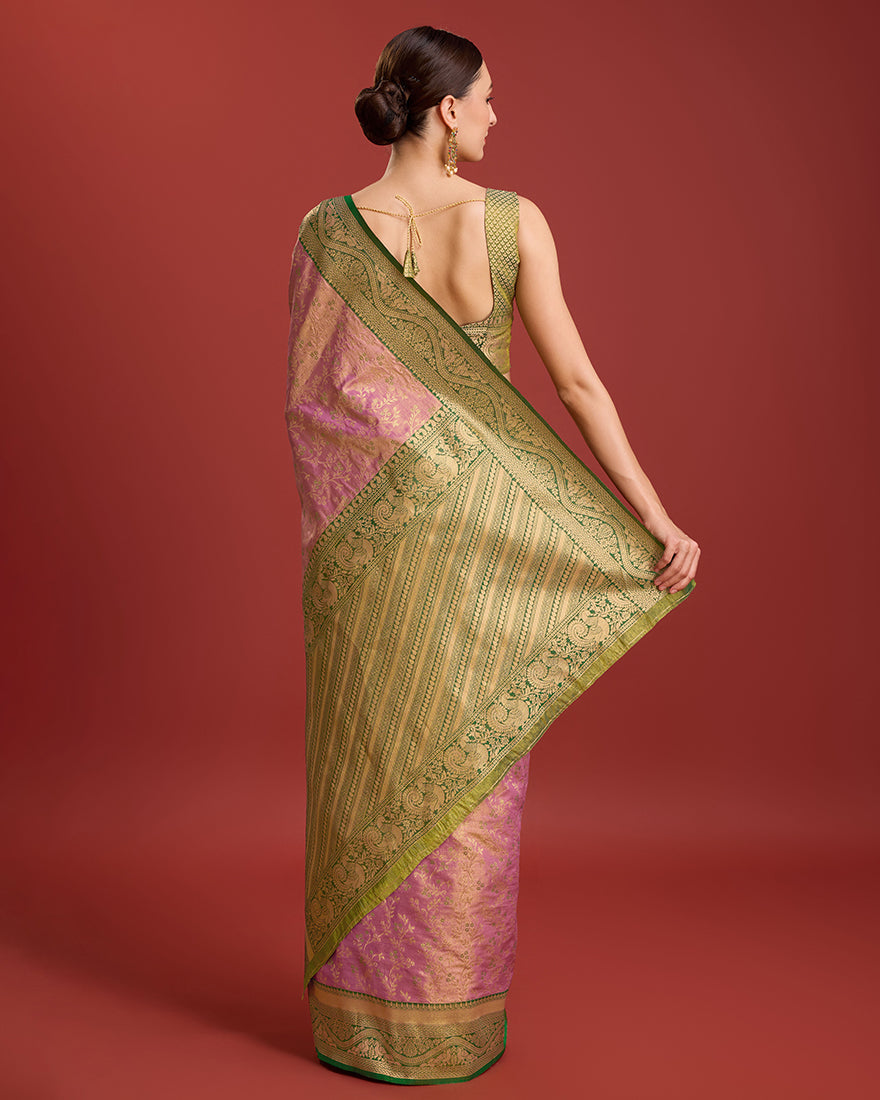 Monjolika Fashion Glamour And Tradition With This Rose Pink Color Zari Woven Banarasi Tissue Silk Saree | Swadesiicart