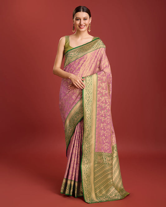 Monjolika Fashion Glamour And Tradition With This Rose Pink Color Zari Woven Banarasi Tissue Silk Saree | Swadesiicart