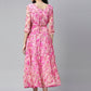 Souchii Beautiful Pink & peaches n cream Floral Layered Chiffon Midi Dress - Swadesiicart