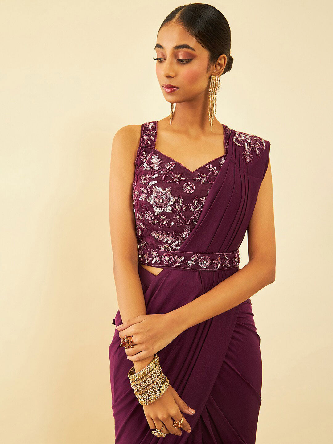Soch Beads and Stones Embellished Ready to Wear Saree | Swadesiicart