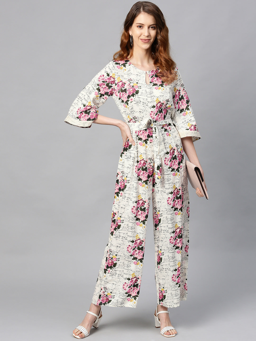 Juniper Women Offwhite Rayon Slub Printed Regular Jumpsuit - Swadesiicart